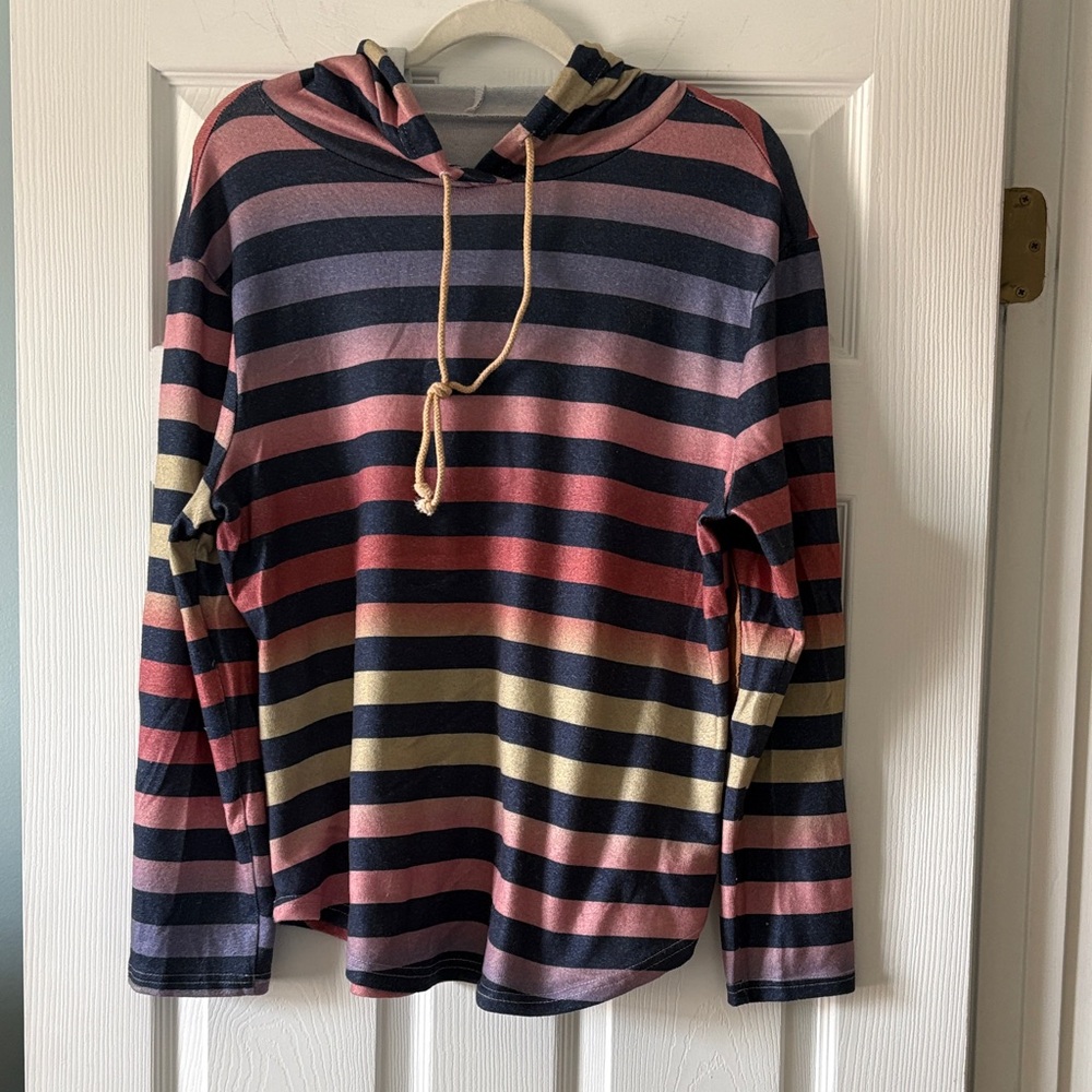 Striped Hooded Sweatshirt in Navy, Pink & Gold